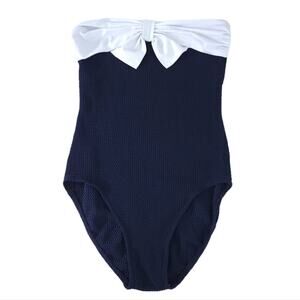 Vintage One Piece Swimsuit Black White Bow Strapless, Barbiecore, Fits Small